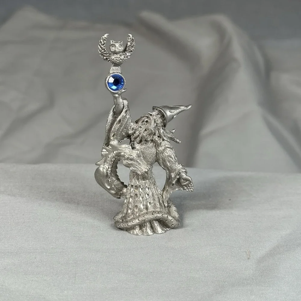 Vintage‎ Spoontiques MR969 Pewter Wizard w/ Owl & Dragon Figurine